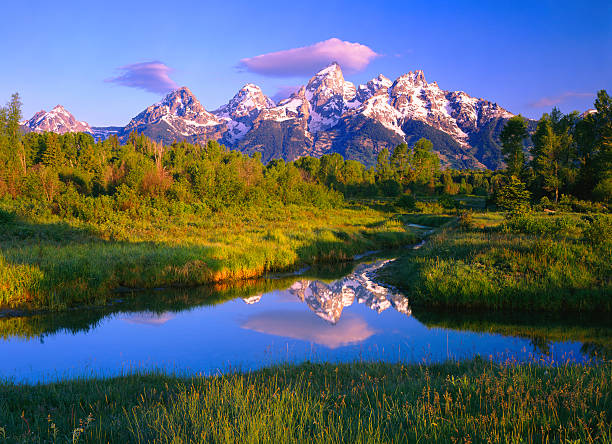 dawn auf der grand teton national park - wyoming stock-fotos und bilder