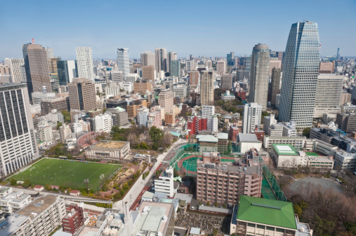 Fukuoka, Japan - Nov 21 2022: ACROS Fukuoka is a conventional office building with a huge terraced of a park. The garden reaches 60 meters above the ground