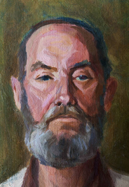 istock Fashionable illustration original work of art my modern painting impressionism vertical portrait of a strict elderly man with a beard 1083288180