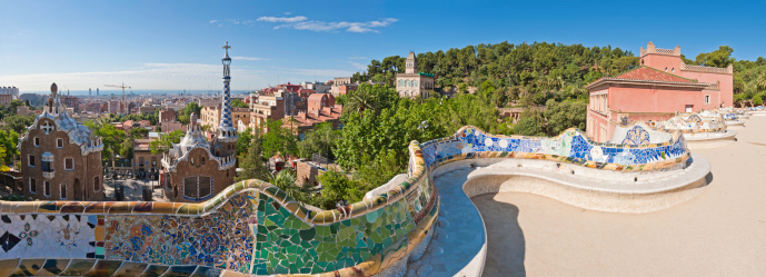 View of Park Guell in a summer day. Focused in the foreground.