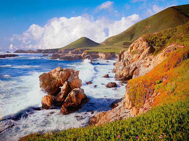 Big Sur Coast Of California Big Sur Coast Of California With Waves  Of The Pacific Ocean Crashing Against Rocky Shores big sur stock pictures, royalty-free photos & images
