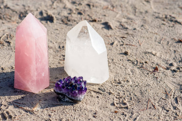 istock Golden Triangle gemstones: amethyst, rose quartz and white quartz 1083298488