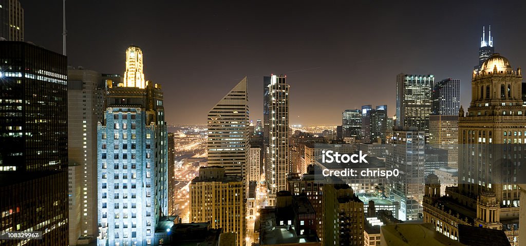 Aerial Panoramic View of Downtown Chicago at Night (XXXL)  Chicago - Illinois Stock Photo
