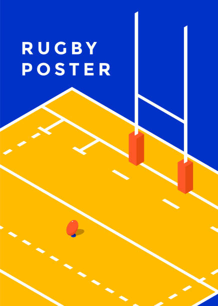 Rugby sport poster Rugby poster desing. Minimal sport cover template. Vector isometric illustration rugby stock illustrations