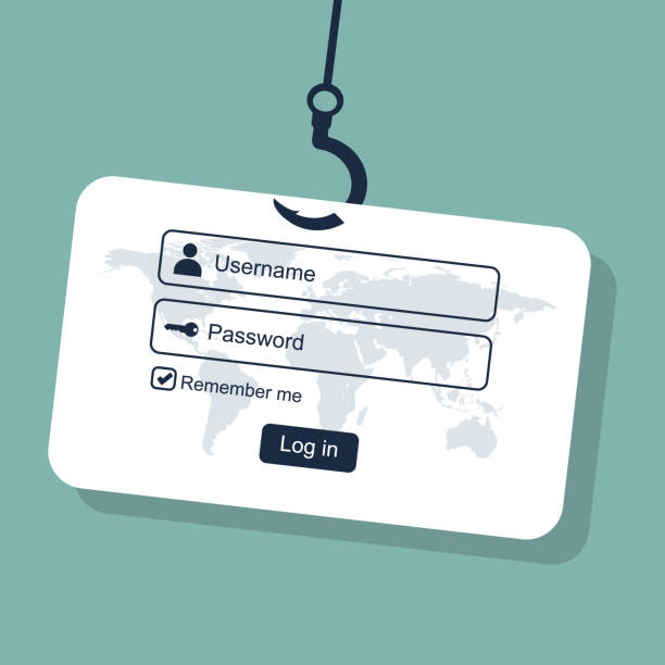 istock Login into account and fishing hook. Internet phishing, hacked login and password. 1083304920