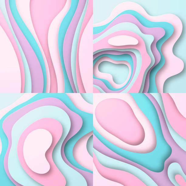 istock Set of paper cut background. Pastel colors abstract wave shapes - Trendy 3D design 1083310042