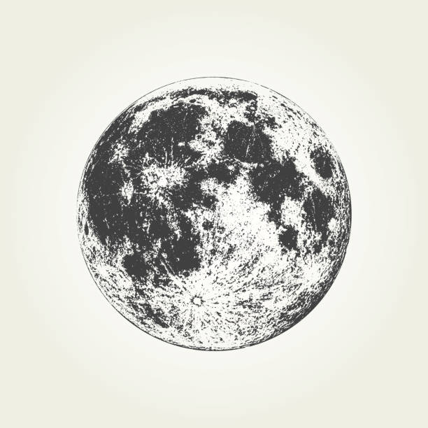 Realistic full Moon Detailed monochrome Moon illustration in vector stars space texture stock illustrations