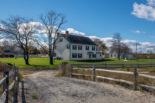 Middletown, NJ - USA - November 3, 2018: The historic Seabrook Wilson home dating back to 1720 and renovated in 2009 in Bayshore Waterfront Park in Middletown NJ.