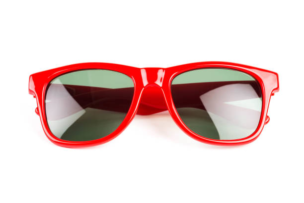 istock Red sun glasses on white background 1083318282