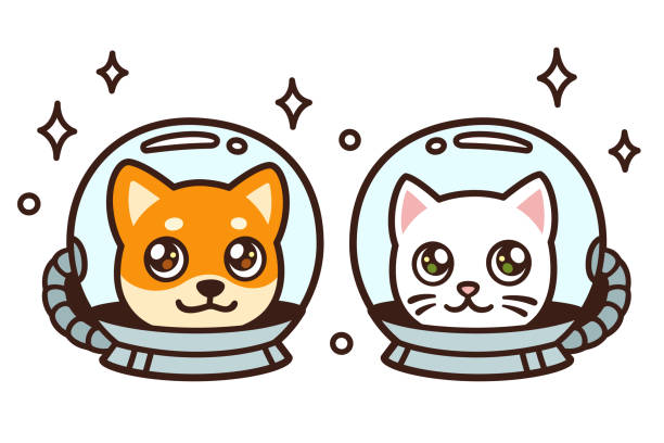 ilustrações de stock, clip art, desenhos animados e ícones de cute cartoon space cat and dog - comic book animal pets kitten