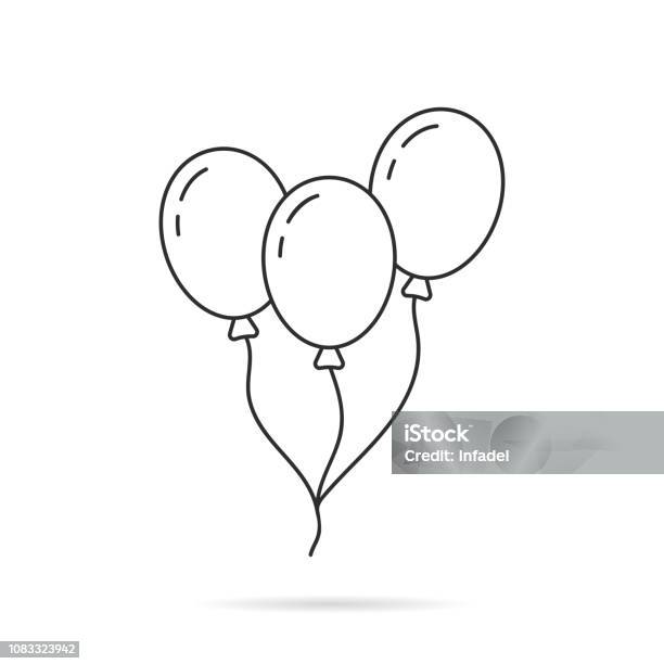 Thin Line Balloon Icon With Shadow Stock Illustration - Download Image Now - Balloon, Icon Symbol, Outline