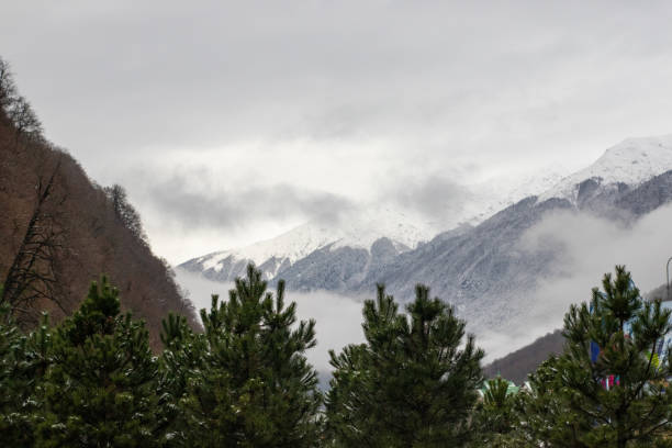 montagne di veiw beauyiful con nuvole, sochi, russia - beauyiful foto e immagini stock