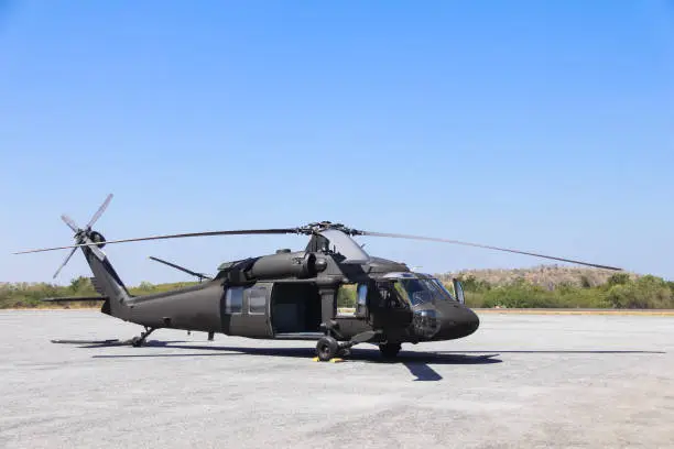 Military helicopter blackhawk at a base