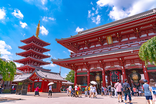 Tokyo, Japan - August 8, 2019: Oldest temple in Tokyo and it is one of the most significant Buddhist temples located in Asakusa area.
