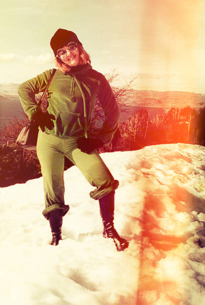 Vintage photo of a woman in the snow.