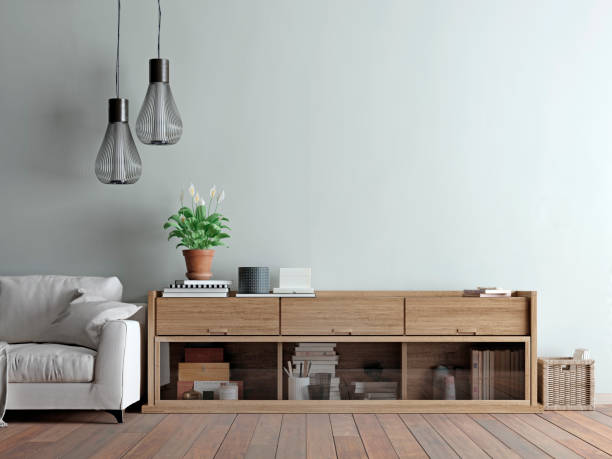 istock Living room with sofa, lamp and rack 1083332690