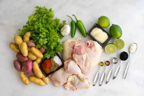 Raw ingredients for Peruvian chicken dish