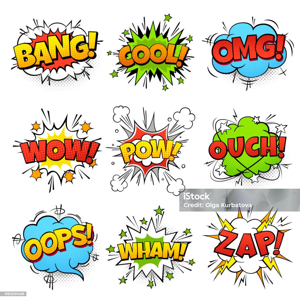 Comic Words Cartoon Speech Bubble With Zap Pow Wtf Boom Text Comics Pop Art  Balloons Vector Set Stock Illustration - Download Image Now - iStock