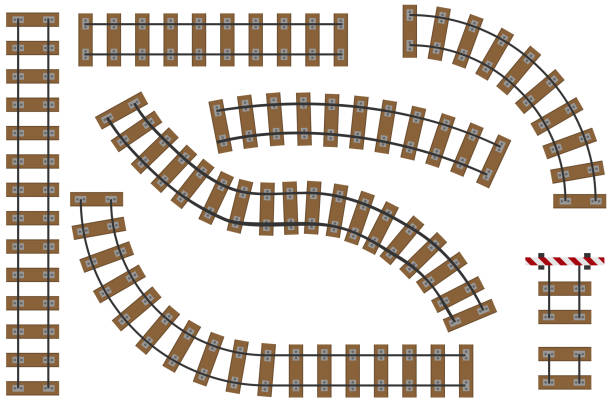 ilustrações de stock, clip art, desenhos animados e ícones de cartoon railway. realistic railroad. vector illustration of cartoon railway. - road top view