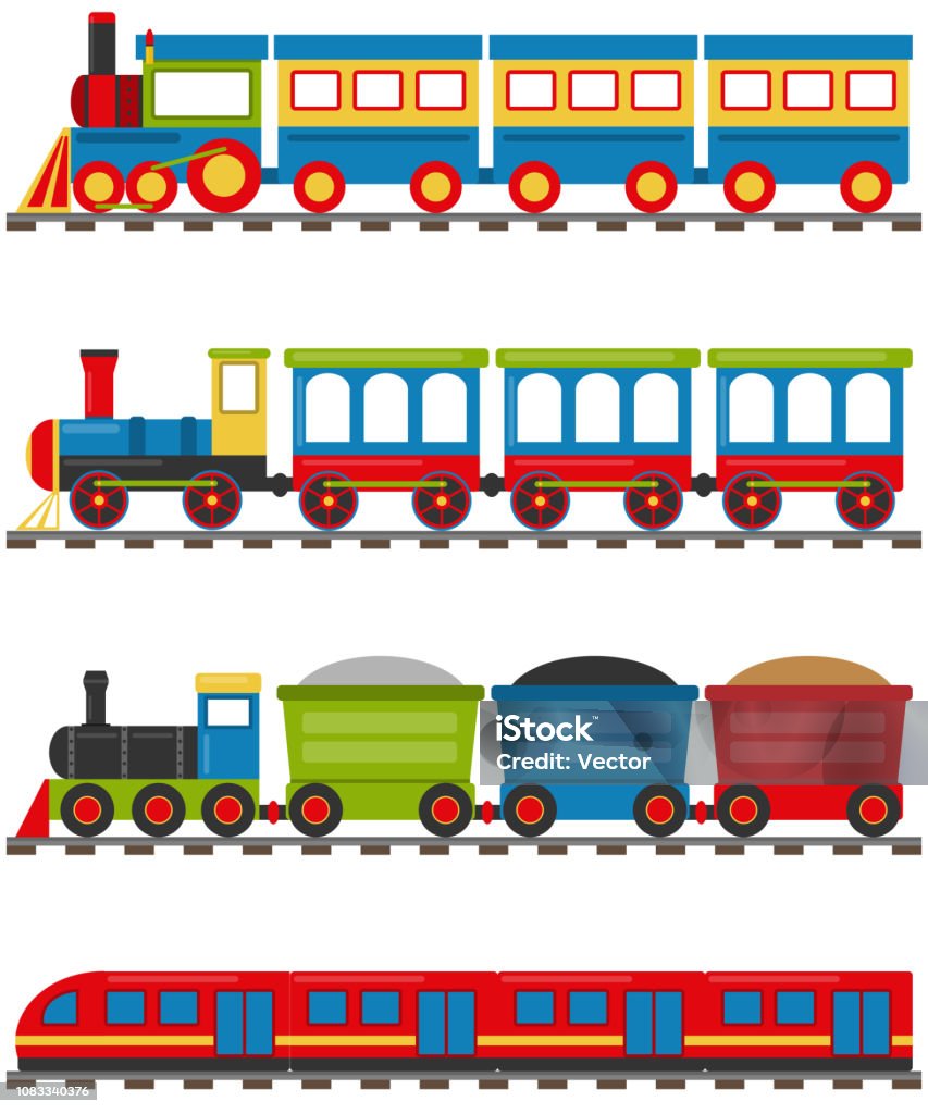 Cartoon Train With Carriages A Cartoon Railway With A Locomotive And Wagons  Vector Illustration Of A Cartoon Train Stock Illustration - Download Image  Now - iStock