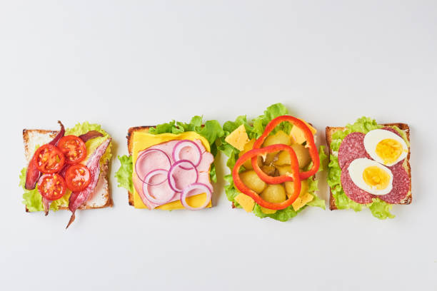 istock Different kind of sandwich on a white background, top view 1083344604