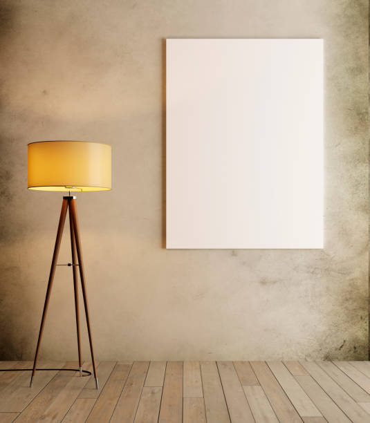 istock white mock up in trendy hipster interior with floor lamp. 1083344758