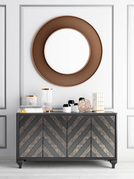 istock mock up mirror over chest drawers. 1083346772