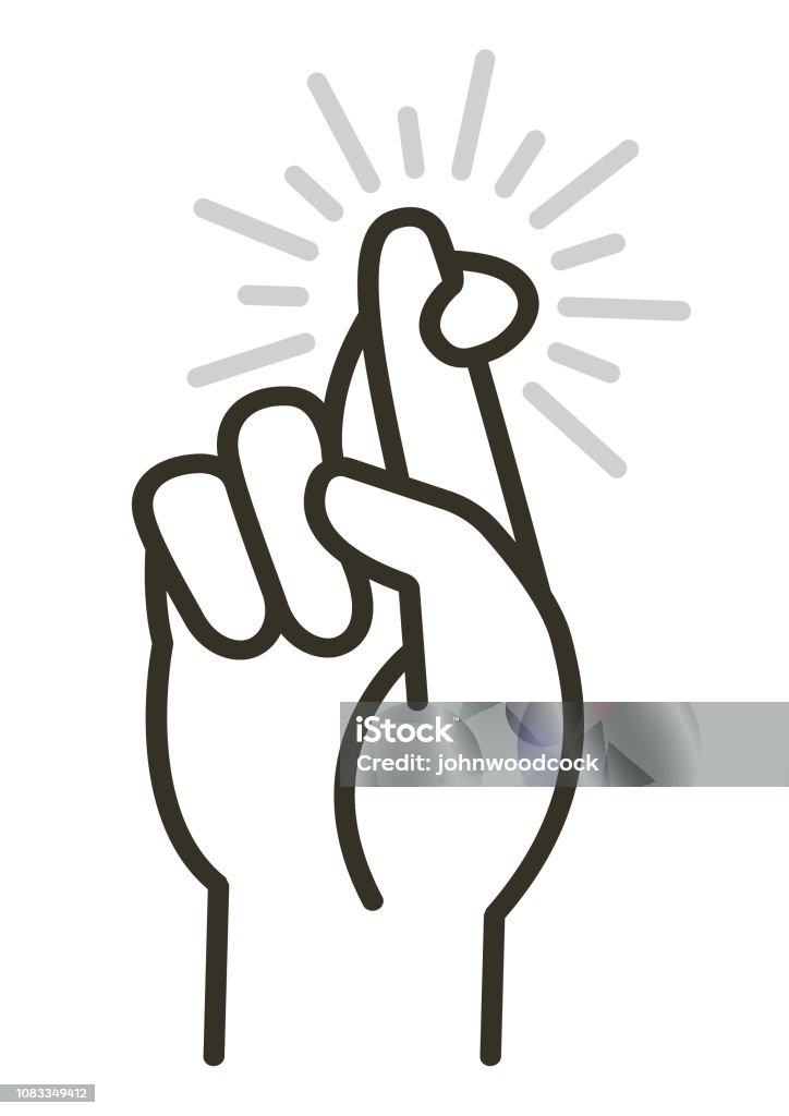 Simple crossed fingers illustration A simple mono graphic illustration of a hand with fingers crossed Luck stock vector