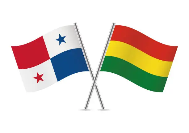 Vector illustration of Panama and Bolivia flags. Vector illustration.