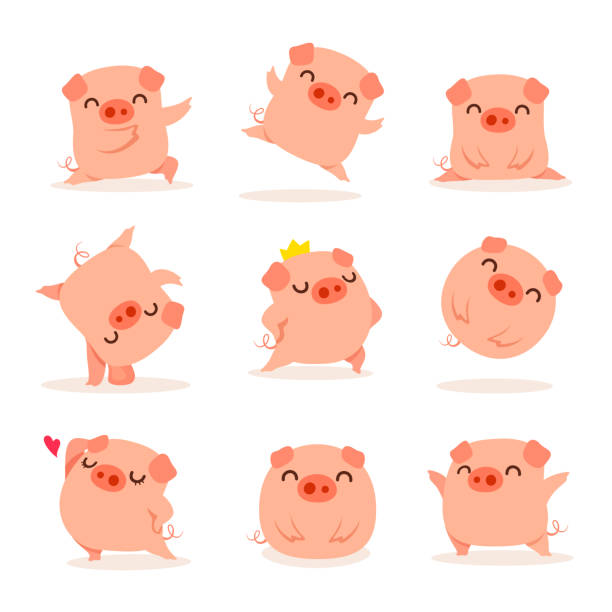sammlung von kleinen schweinchen - pig stock-grafiken, -clipart, -cartoons und -symbole