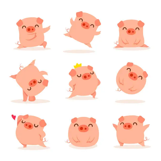Vector illustration of Collection of little piggy