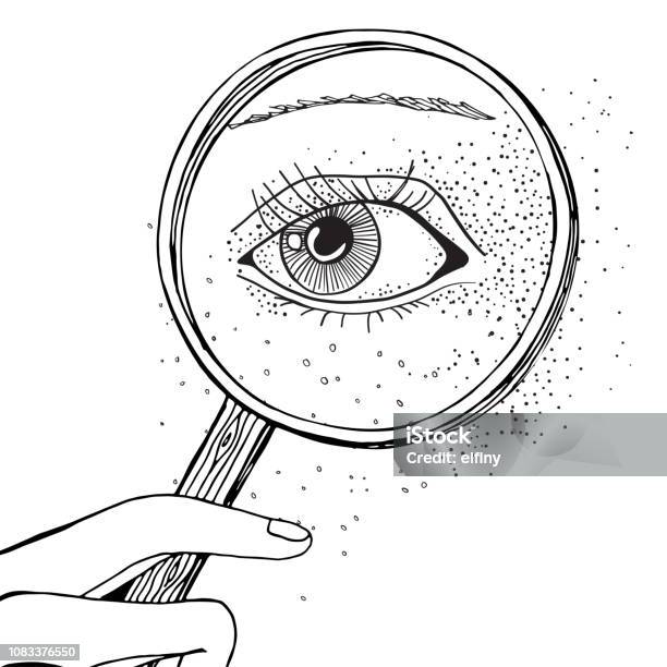 Blackwork Tattoo Flash Eye And Magnifying Glass Black And White Isolated Vector Illustration Stock Vector Stock Illustration - Download Image Now