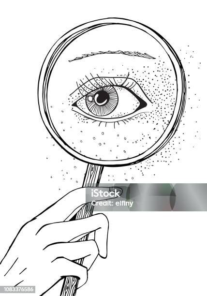 Blackwork Tattoo Flash Eye And Magnifying Glass Black And White Isolated Vector Illustration A4 Size Stock Vector Stock Illustration - Download Image Now