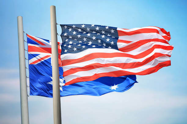 istock Flags of the USA and Australia 1083379148