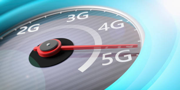 5g 고속 네트워크 연결입니다. 5 g, 속도계 근접 촬영 보기를 도달. 3 차원 일러스트 레이 션 - 4g 뉴스 사진 이미지