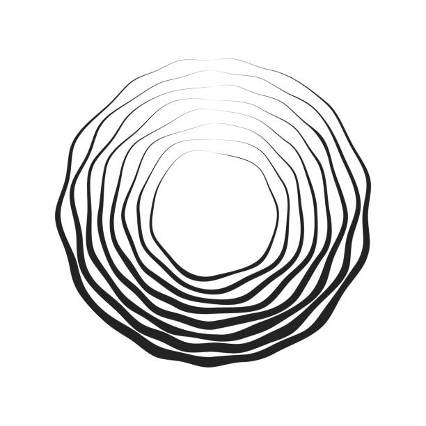 black concentric wavy lines that makes a rounded abstract organic shape black concentric wavy lines that makes a round abstract organic shape. halftone lines with different thickness. vector background for design organic swirl pattern stock illustrations