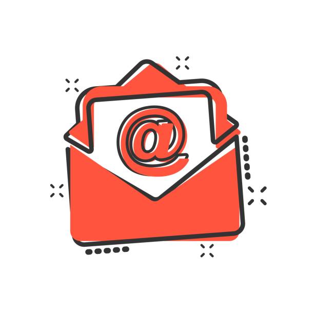 ilustrações, clipart, desenhos animados e ícones de ícone de envelope do correio em estilo cômico. o pictograma da ilustração dos desenhos animados do vetor de mensagem de e-mail. efeito de splash do conceito de negócio de email de caixa de correio. - 16197