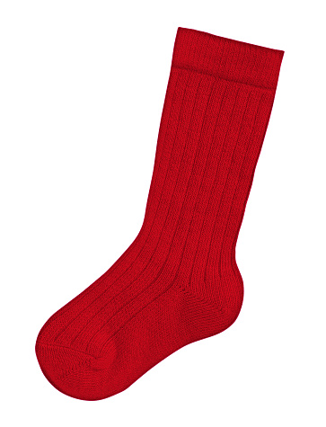 Red wool sock isolated on a white background with clipping path.