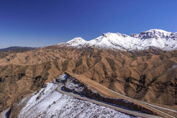 A road across the magnificent Atlas Mountains in Marocco. The Atlas Mountains are the highest mountains in North Africa and are often snow covered.