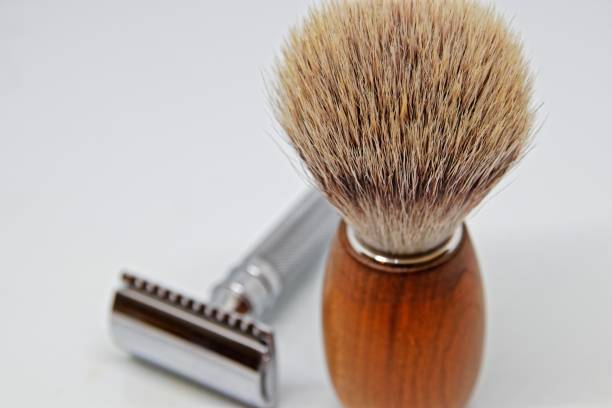 istock Shaving planer and vegan artificial hair brush 1083384168