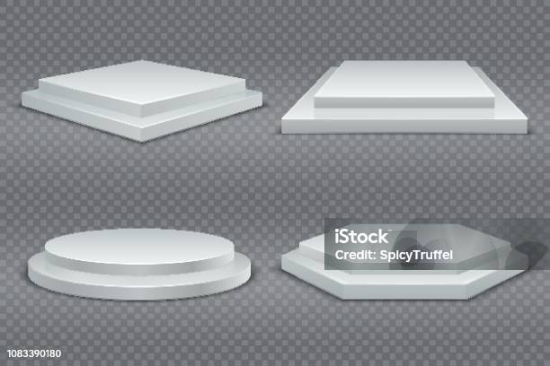 白の表彰台丸形と角形 3 D 空と表彰台の手順ショールームの台座床ステージ プラットフォーム ベクトル モックアップ - ステージのベクターアート素材や画像を多数ご用意