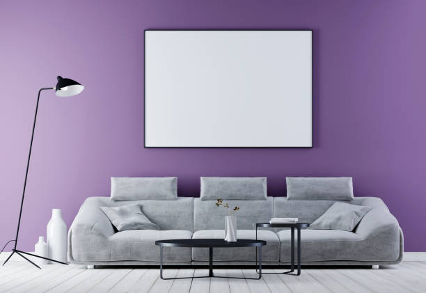 istock Mock up poster frame in modern vintage interior ,living room with white leather sofa. 1083390298