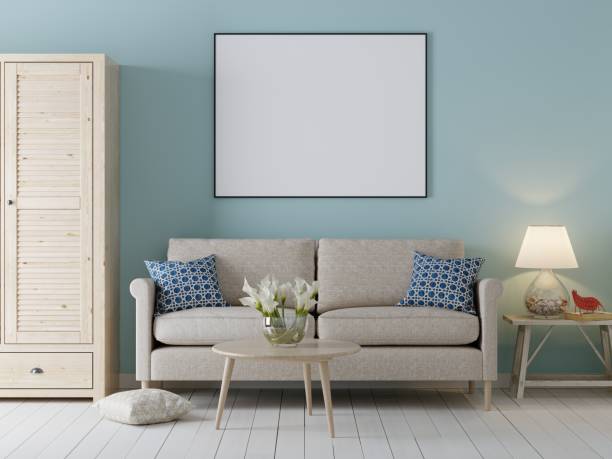 istock mock up poster frame in interior background, Scandinavian style with sofa and cabinet. 1083391260