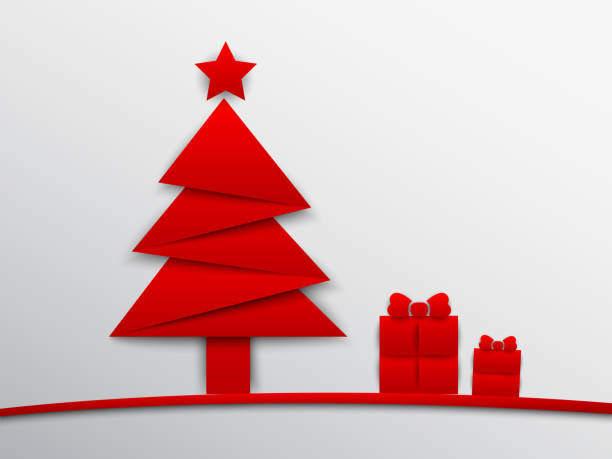 istock Origami Christmas tree with red star and gifts - stock vector 1083392572