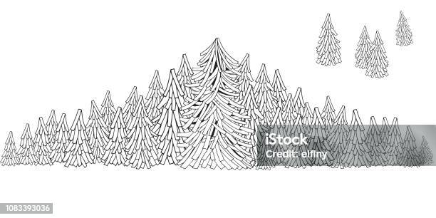 Evergreen Forest Winter Fir Forest Black And White Background Pattern For Coloring Book Handdrawn Ethnic Doodle Vector Stock Illustration - Download Image Now