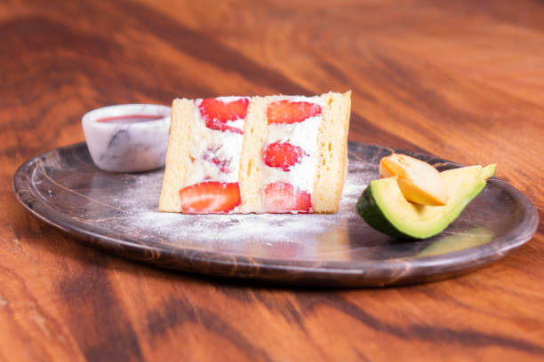 istock Strawberry cake in marble plate on wooden table 1083393046