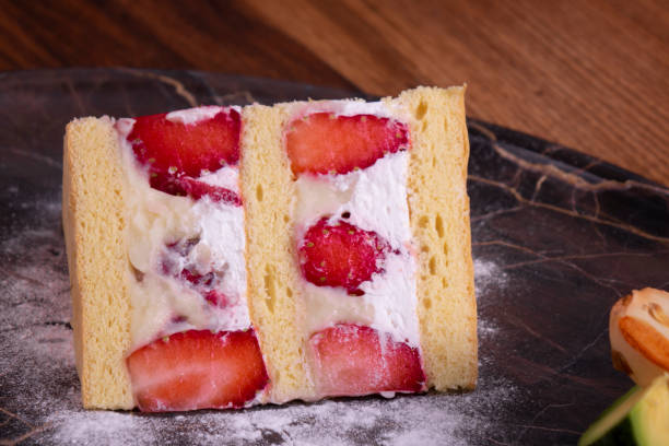 istock Strawberry cake in marble plate on wooden table 1083393364