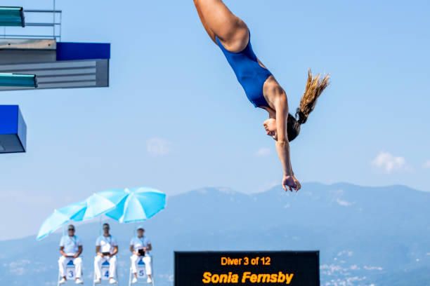 Female diving into water