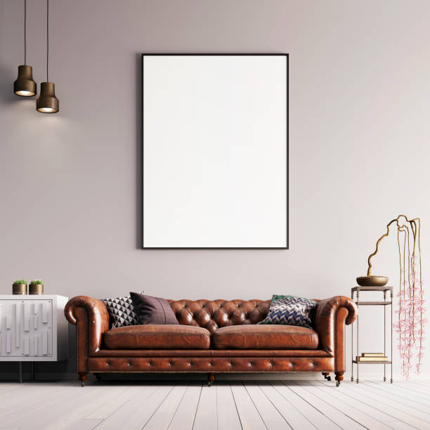 istock mock up poster in classical style with leather sofa and plant. 1083397124