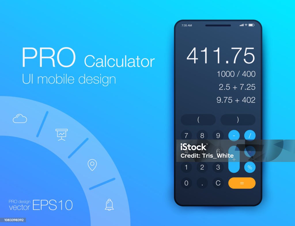 Smartphone With Calculator App, Vector realistic illustration Smartphone With Calculator App, Vector realistic modern illustration. Calculator stock vector